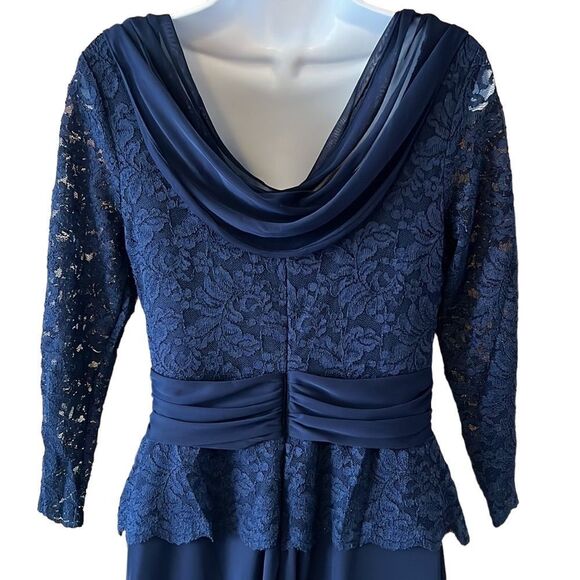 NEW Marina Navy Blue Lace Floor Length Formal Event Evening Dress Sz 6 - Picture 12 of 15